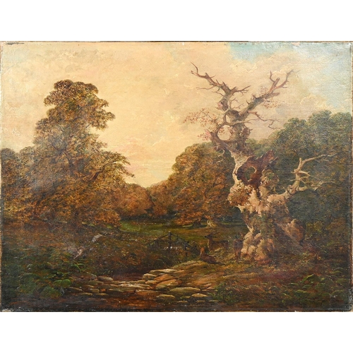 914 - J Miller, 19th c - Deer in a Park, signed, oil on canvas, 54 x 71cm, unframed