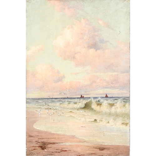 921 - British School, late 19th c - Rolling Waves, indistinctly signed, oil on canvas, 76 x 50.5cm, unfram... 