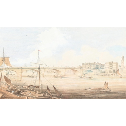 931 - Gideon Yates (Fl. 1790-1837) - London Bridge and Fishmongers' Hall, signed, watercolour in wash line... 