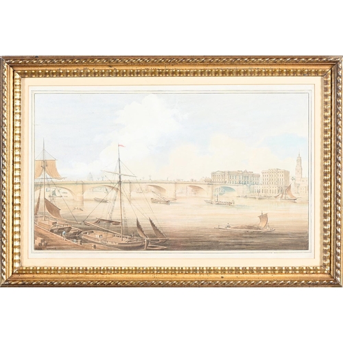 931 - Gideon Yates (Fl. 1790-1837) - London Bridge and Fishmongers' Hall, signed, watercolour in wash line... 