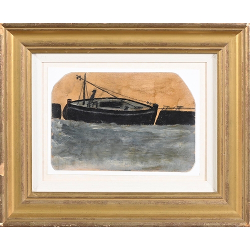 933 - Manner of Alfred Wallis - Fishing Boat, oil on board, irregular, 19 x 27.5cm