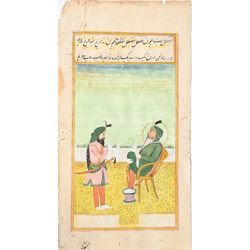 940 - Indian School - Guru and Attendant, leaf from a manuscript, 29 x 15.5cm