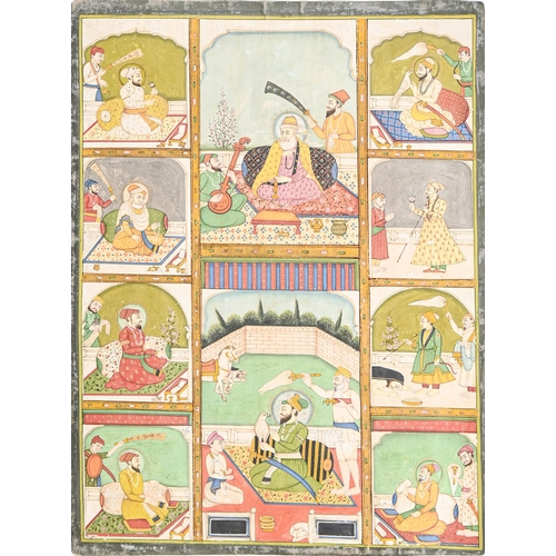 941 - Indian School - Ten Mughal Rulers, ink and pigment in gold borders, 36.5 x 26.5cm, unframed... 