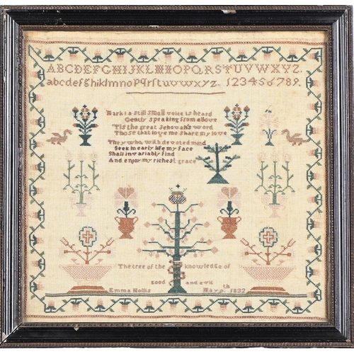 959 - Two William IV linen samplers by sisters, worked by Emma Hollis May 9th 1832 and Clara Hollis Januar... 