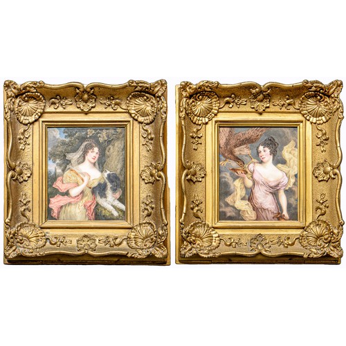 108 - A pair of outside decorated Derby plaques, painted by William Corden, dated 1823,  with portraits of... 