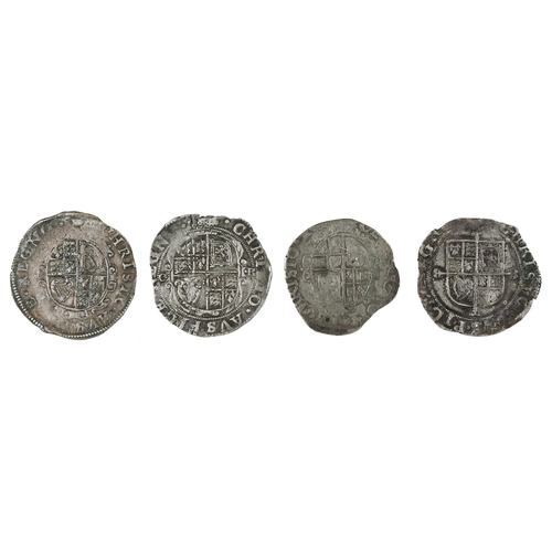 118 - English Hammered Silver, Charles I, 6d, group D, mm portcullis; another with square topped shield; o... 