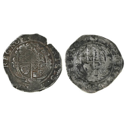 130 - English Hammered Silver, Charles I, Halfcrown, mm eye, very irregular flan, off-struck, 14.9gm; anot... 