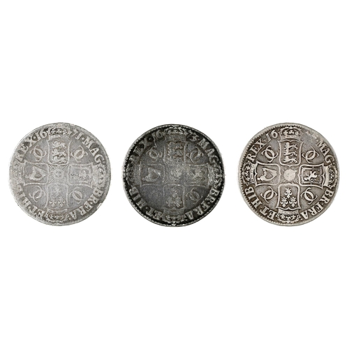 257 - Charles II, Crowns, 1671, 29.9gm, edgy vg; 1673 29.2gm, vg; 167(7) adjustment on 2nd 7, 29.6gm vg+ (... 