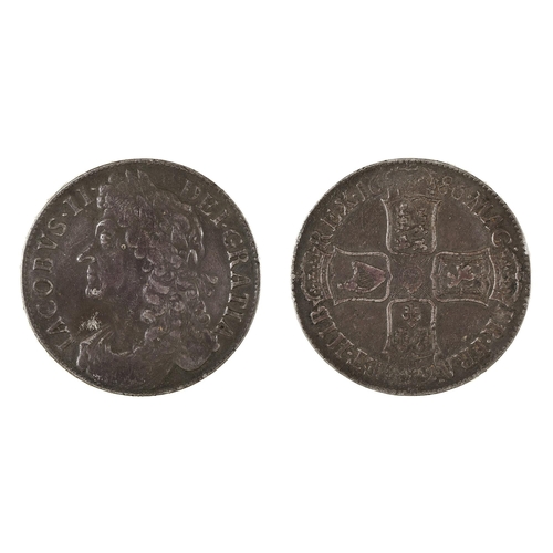 258 - James II, Crown, 1686, some rev adjustment marks and flecking, superb grey tone, good Fine