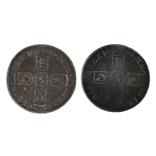 321 - William III, Crowns, 1695 Fine+, 1696 g-vg (2)