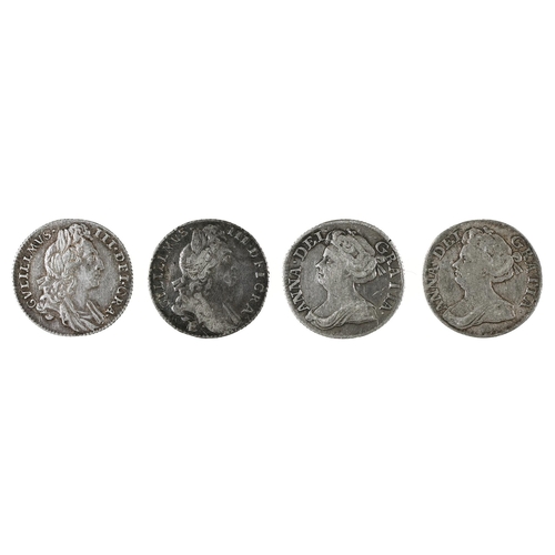 430 - William III, Sixpences, 1696, VF; 1697e good Fine; Queen Anne, Sixpences 1711, Fine (2) (4)