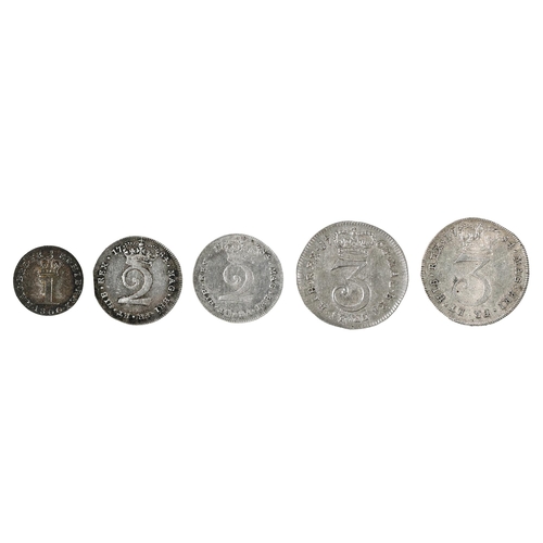 440 - Maundy odds, George III, Threepences, 1762 good EF; 1784 almost EF; 2d, 1784, good EF; 1d 1800, EF (... 