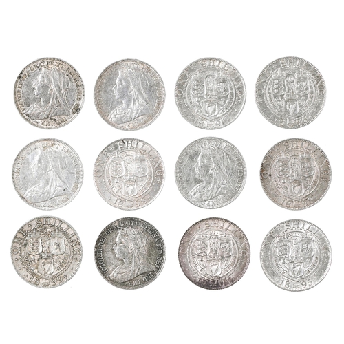 447 - Queen Victoria, Shillings, Veiled head, 1895 good EF, another VF; 1896 good EF(2), another EF; 1897 ... 