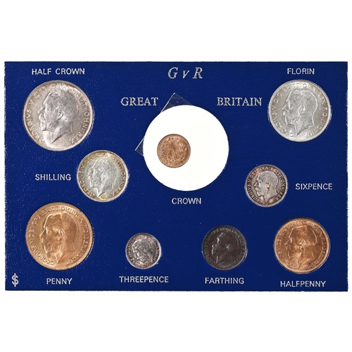 452 - George V, composed currency set, 1913, Third Farthing – Halfcrown; ¼d dark EF; 1d with ... 