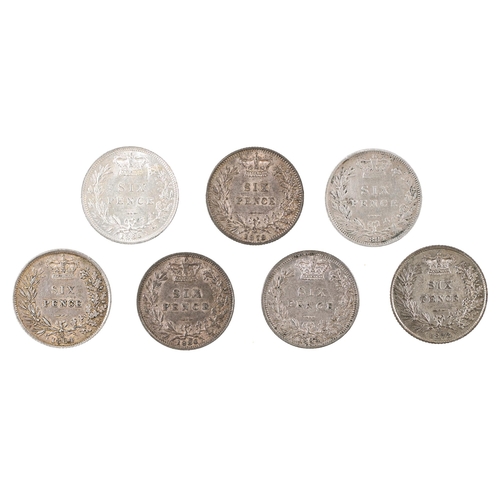 458 - Queen Victoria, Sixpences, 1864 dn15 EF; 1872 dn25 EF; 1878 dn55(?) good EF; 1883 EF; 1885 almost BU... 