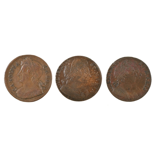 459 - Charles II, Halfpenny, 1675 almost VF; William & Mary, Halfpenny 1694 almost VF, another on larg... 