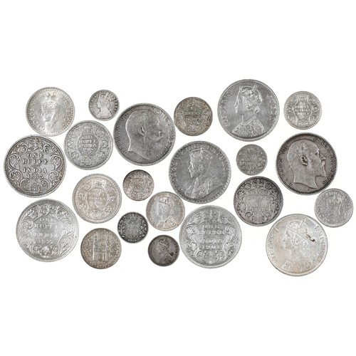 90 - World Coins, India, Rupees, 1862, 1877 EF, 1883, 1889 good EF; 1901, 1903, 1905, 1917, mostly VF-EF;... 