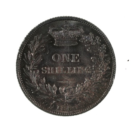 423 - Queen Victoria, Shilling, 1866, dn61, choice good EF, (slabbed London Coins LCGS80)