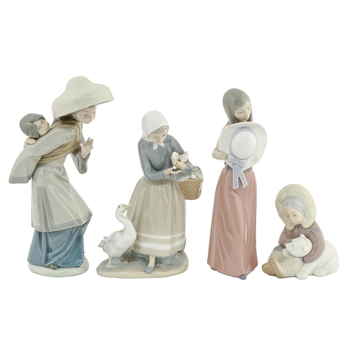 14 - Four Lladro figures of children and young women, 26cm h and smaller, printed mark