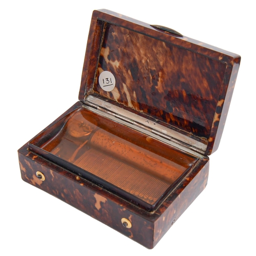 145 - A Swiss tortoiseshell miniature musical box, 19th c,  the mechanism with 65mm pinned cylinder and on... 