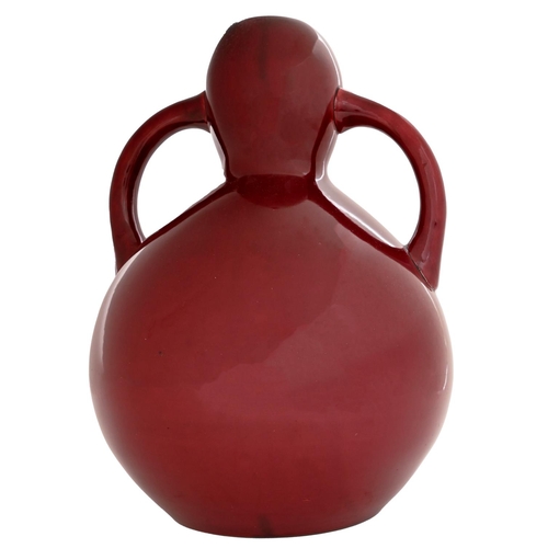 22 - Art pottery. A Burmantofts red glazed double gourd vase, 1882-c1900, 35cm h, impressed monogram, inc... 