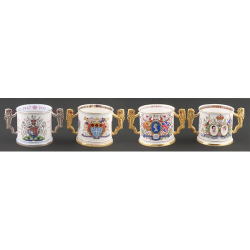 31 - Four various Paragon bona china royal commemorative loving mugs, 1972, 1973, 1977 and 1981, 13.5cm h... 