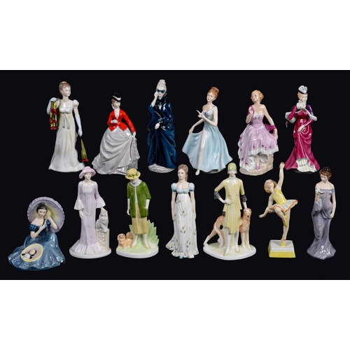 33 - Thirteen Royal Worcester, Royal Doulton, Coalport and other bone china figures of young women, vario... 