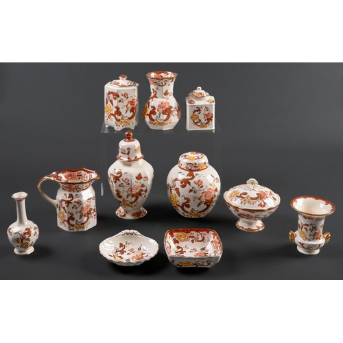 41 - Eleven Masons ironstone Brown Velvet pattern vases, jars, jugs and other ware, 24cm h and smaller, p... 