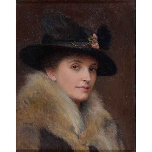 454 - May Bridges Lee, Lady Stott RMS (1884-1977) - Portrait of a Lady, bust length in a fur stole and bla... 