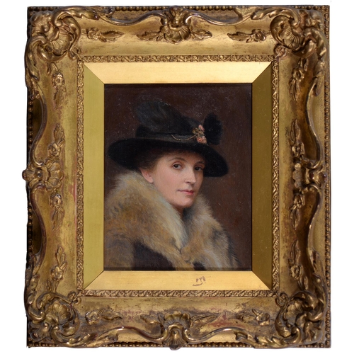 454 - May Bridges Lee, Lady Stott RMS (1884-1977) - Portrait of a Lady, bust length in a fur stole and bla... 