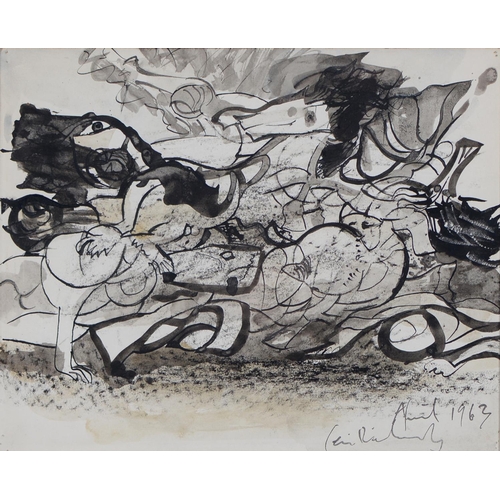 456 - Ceri Richards CBE (1903-1971) - The Lion Hunt, signed and dated April 1963, ink and gouache, 23 x 28... 