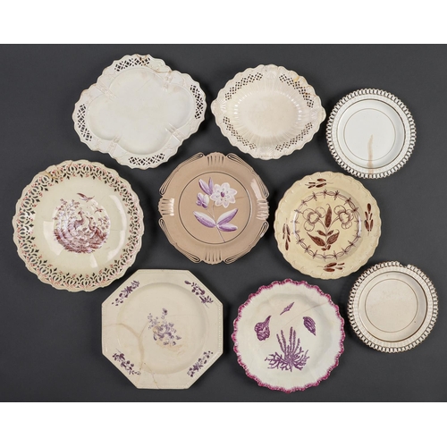 53 - Eight English plain, printed or painted creamware plates, dishes and stands, late 18th and early 19t... 