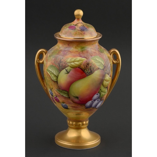 55 - A Baroness bone china vase and cover, late 20th c, painted by S Mottram, signed, with an all over st... 