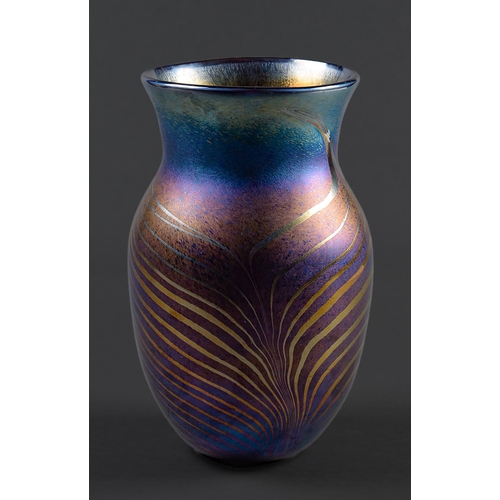 58 - John Ditchfield for Glassform Ltd. Vase, iridescent glass with peacock feather trailed decoration, 3... 