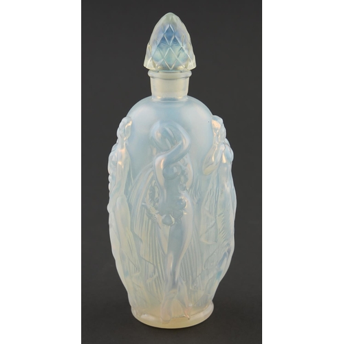 63 - La Fleure Rondi / Gaite. A Sabino opalescent glass scent bottle and stopper, 15cm h, etched Sabino P... 