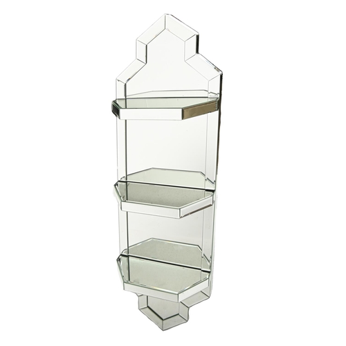 765 - An Art Deco style mirror glass wall hanging triple shelf mirror, 123cm h