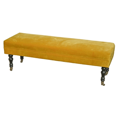 771 - A mustard velour stool, on Victorian style turned mahogany legs, 44 x 130cm