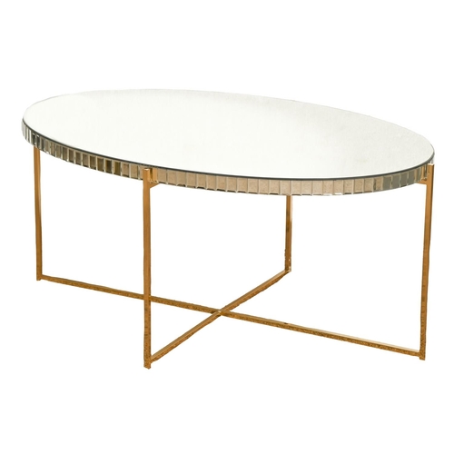 772 - An oval  glass topped, polished metal coffee table