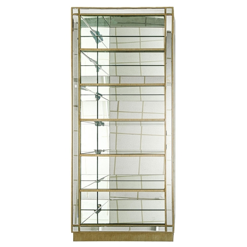 776 - A bold silvered wood and bevelled mirror glass open display stand, 216cm h; 35 x 83