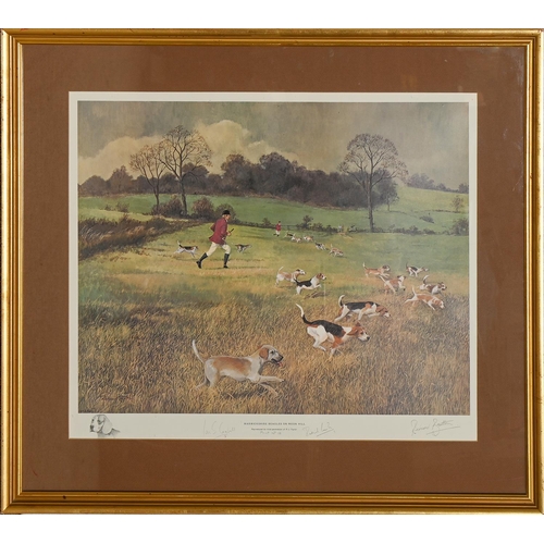 780 - An artist's signed colour print of the Warwickshire Beagles on Meon Hill by Richard Britton, No 12 i... 