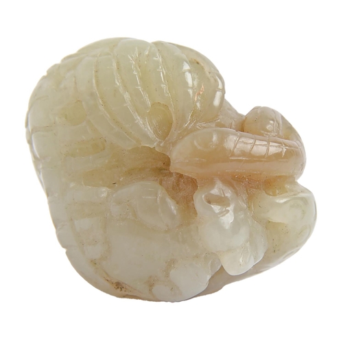 839 - A Chinese jade pebble carving,&nbsp;with a dog of Fo, toad and snake, 44mm l