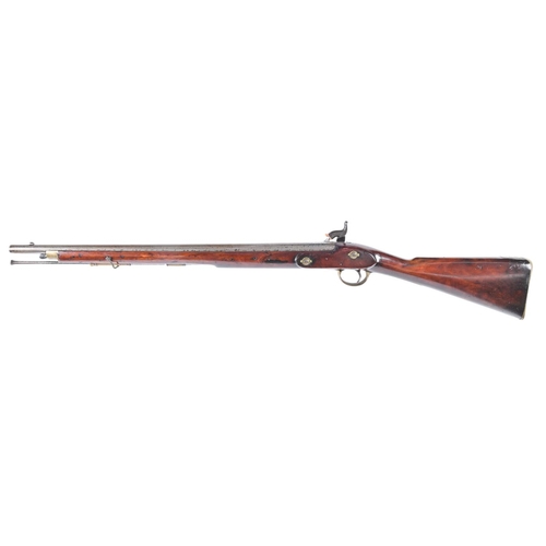 1029 - A 16 bore patent 1847 percussion carbine, with 68cm sighted steel barrel, brass mounted walnut ... 