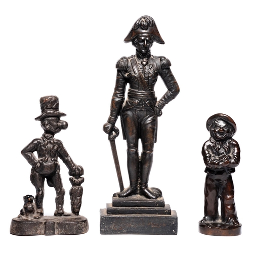 1033 - Three Victorian cast iron figural door porters, comprising the Duke of Wellington, Ally Sloper and a... 