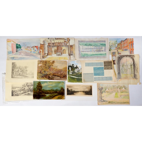 1035 - Miscellaneous watercolours and prints, Victorian and later,   to include include one by Cp... 