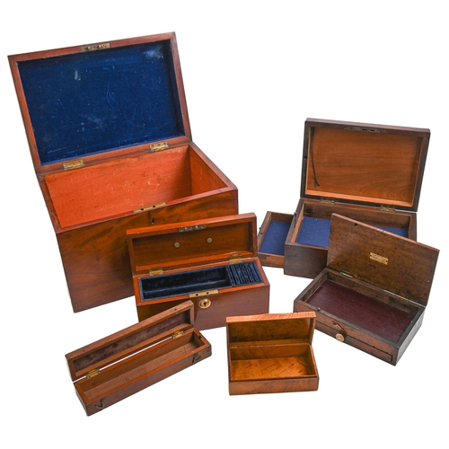 1036 - Six various mahogany instrument or other cases and boxes, late 19th - early 20th c, largest 27cm h; ... 