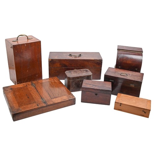 1043 - Eight George III and later mahogany and other tea chests and boxes, to include a mid-19th c Continen... 