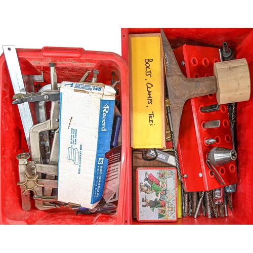 1045 - Miscellaneous tools, to include drill bits, chucks, bolts, clamps, spanners, allen keys, etc... 