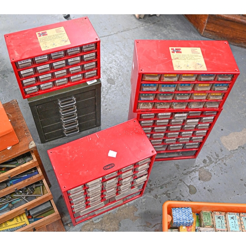 1060 - An extensive stock of screws, bolts and other hardware, sorted into tins, cabinets and boxes... 