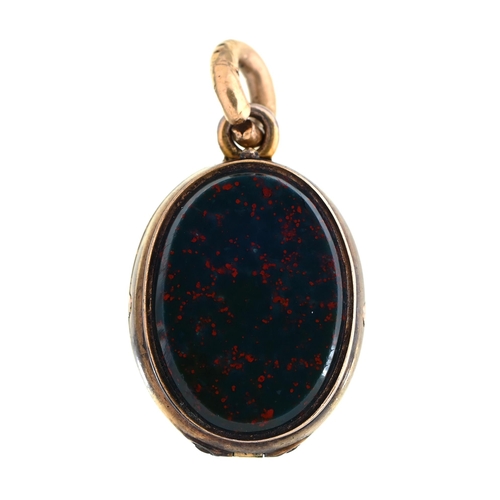 114 - A masonic agate intaglio, bloodstone and gold locket, 22mm h, unmarked, 4.7g