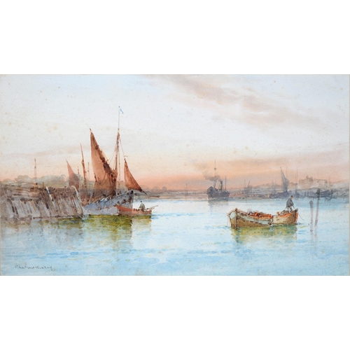 1144 - Charles McKinley - Harbour Scenes at Sunrise and Sunset, a pair, both signed, watercolours, 17 x 29.... 